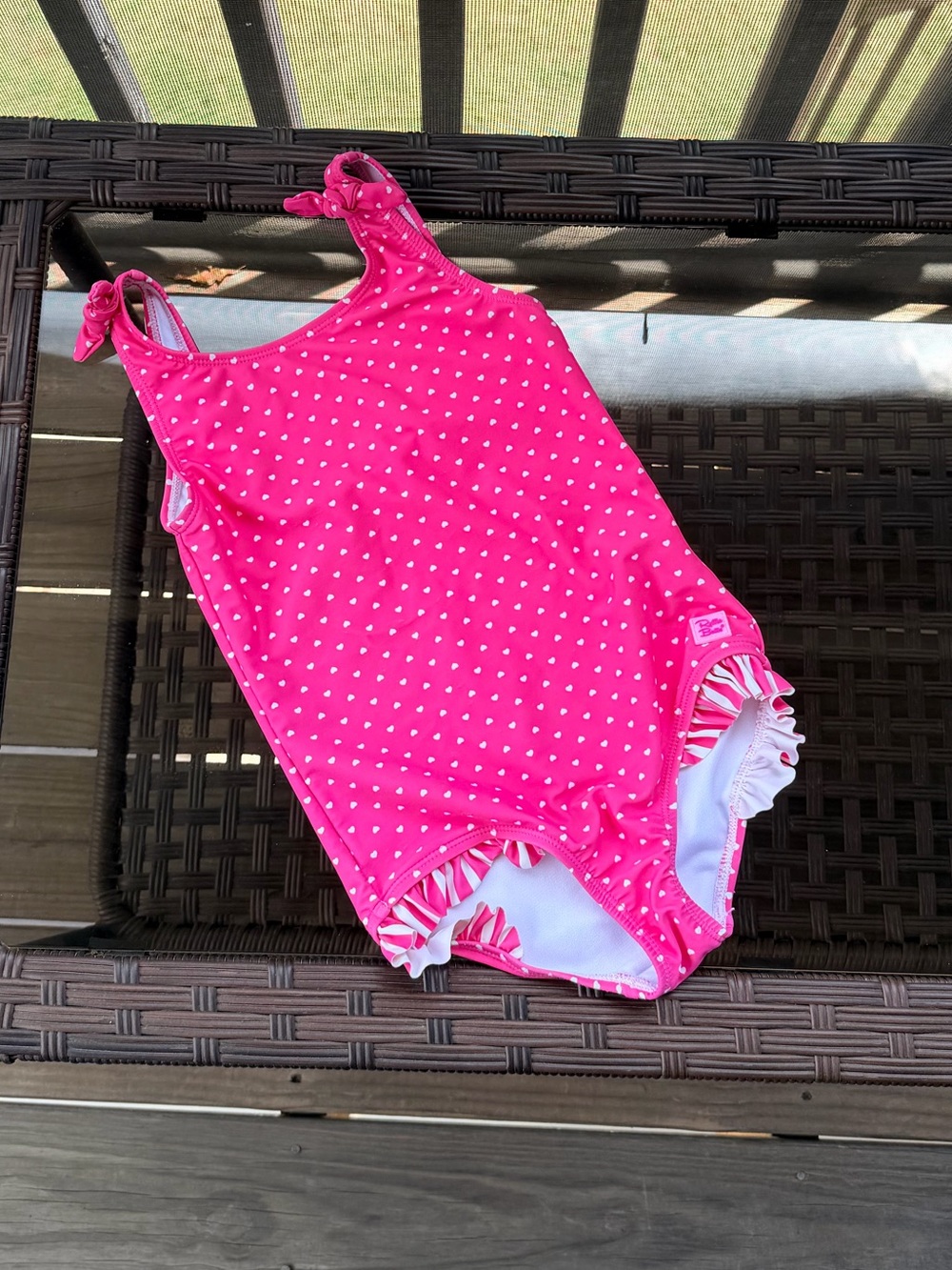 Rufflebutts Girls' Pink Polka Dot Ruffle One-Piece Swimsuit Size 6